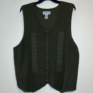 Vintage Cabin Creek Sweater Vest Green Cable Knit Button Front Women 2X Grandpa